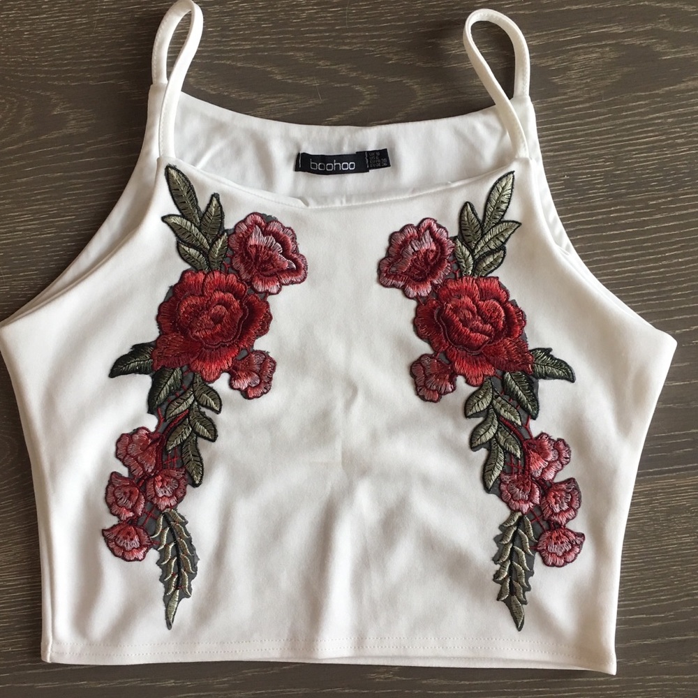 Embroidered floral crop top
